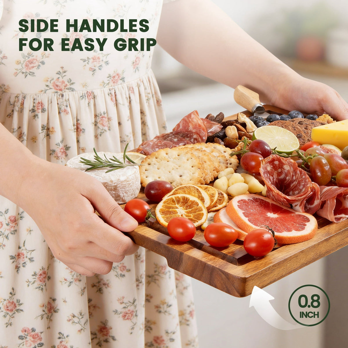 Kikcoin Acacia Wood Cutting Board, Cutting Board Set of 3 with Juice Groove, Wooden Chopping Boards for Kitchen, for Meat & Vegetables