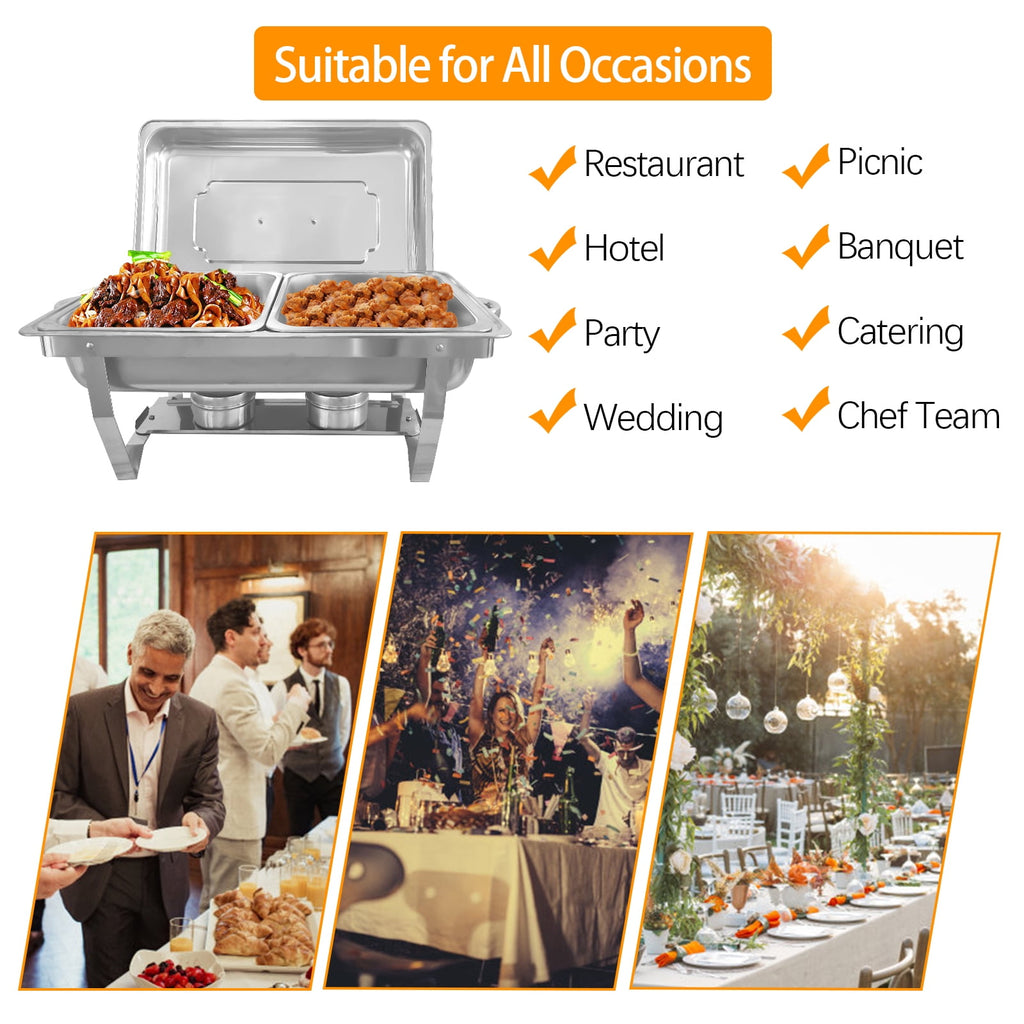 Jacgood Chafing Dish Buffet Set 4 Pack 8QT, Stainless Steel 2 Pans Food Warmer Set, Rectangular Buffet Server with Tongs & Spoons for Parties, Catering, Banquets, Events