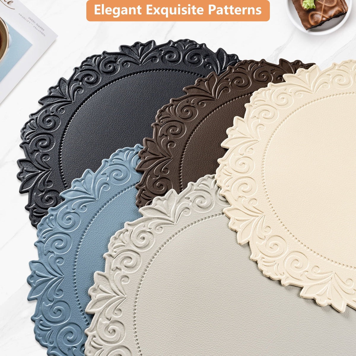 VCVCOO Placemats Set of 4 Beige Leather Place Mats Waterproof Wipeable Heat Resistant Sturdy Rectangle Kitchen Dining Table Mats for Indoor Outdoor Reversible Easy to Clean Place Mats