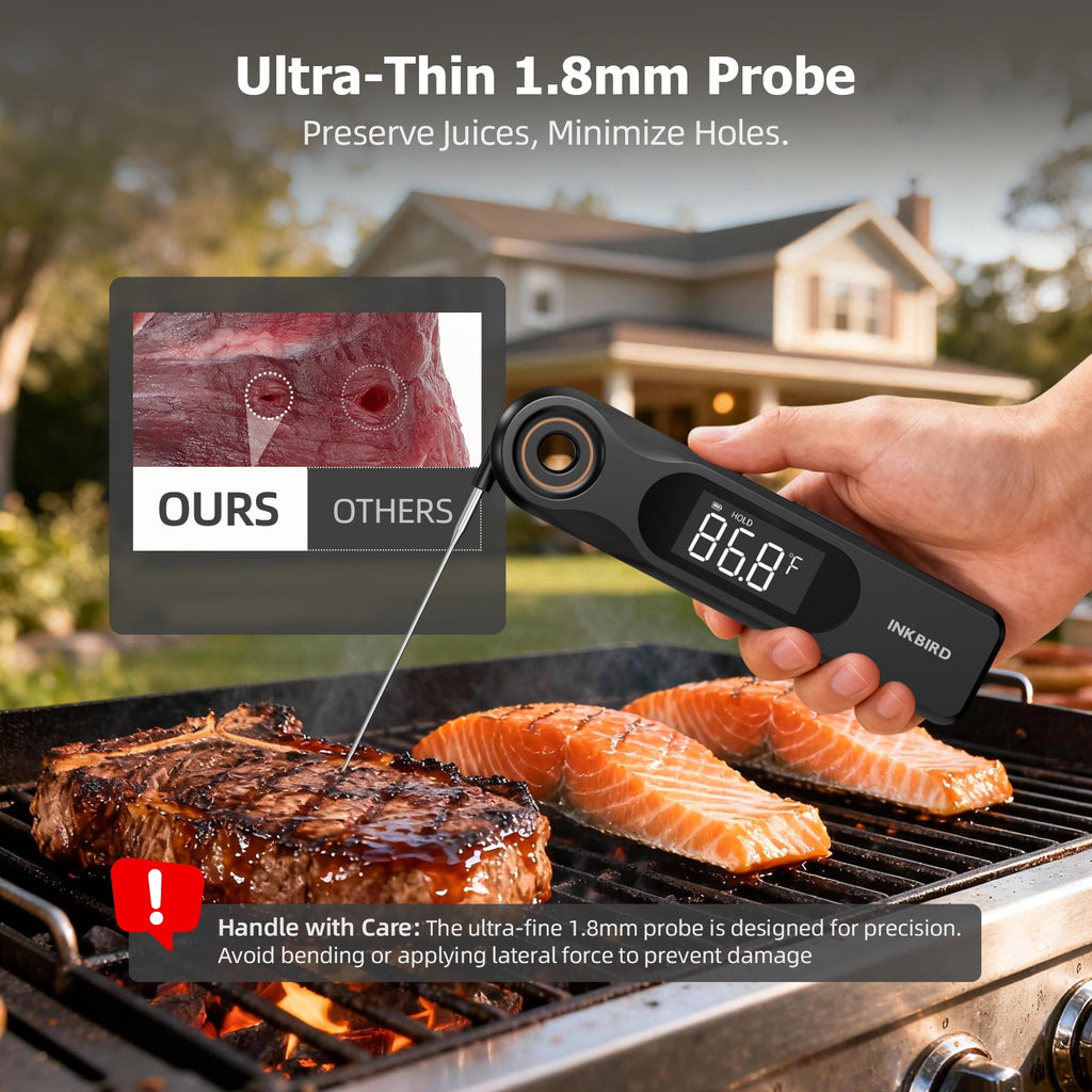 INKBIRD Meat Thermometer with Stainless Steel Probe and LCD Display, Foldable Probe Instant Read Waterproof Digital Food Thermometer , -58°F to 572°F
