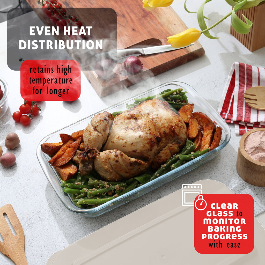 Virtu Casserole Glass Baking Dish, 8pc Stackable Glass Food Storage Containers with Airtight Lids and Grip Handles, Black