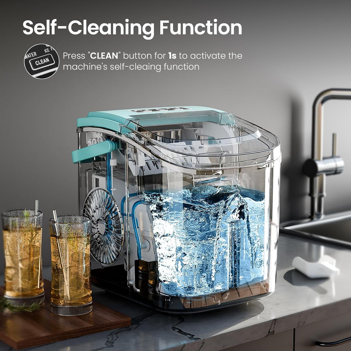 Havato Countertop Ice Maker, 8 Bullet Ice Cubes in 6 Mins, 26lbs/24H, w/ Scoop & Basket, White