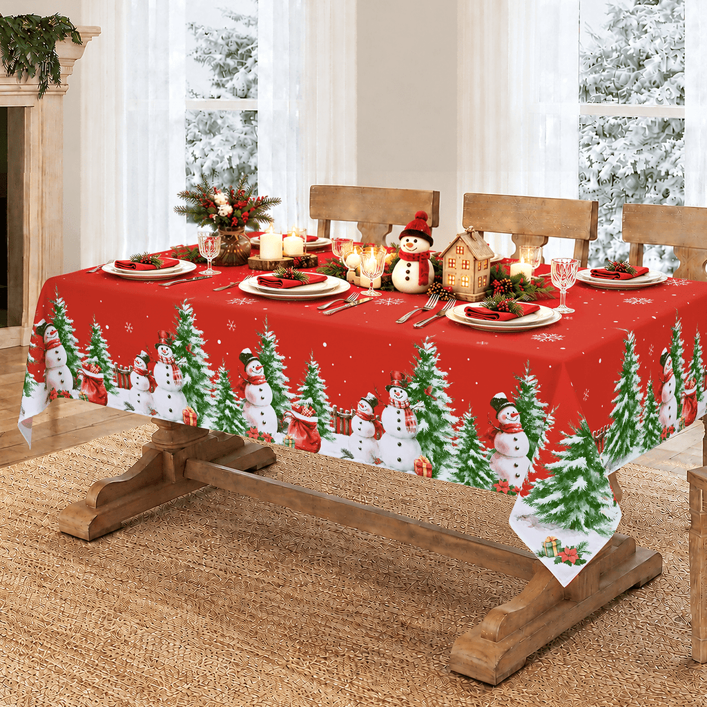 Yastouay Christmas Tablecloth Snowman Table cloth Blue Rectangle Table Cover for Xmas Dinner Party, 60" x 84"
