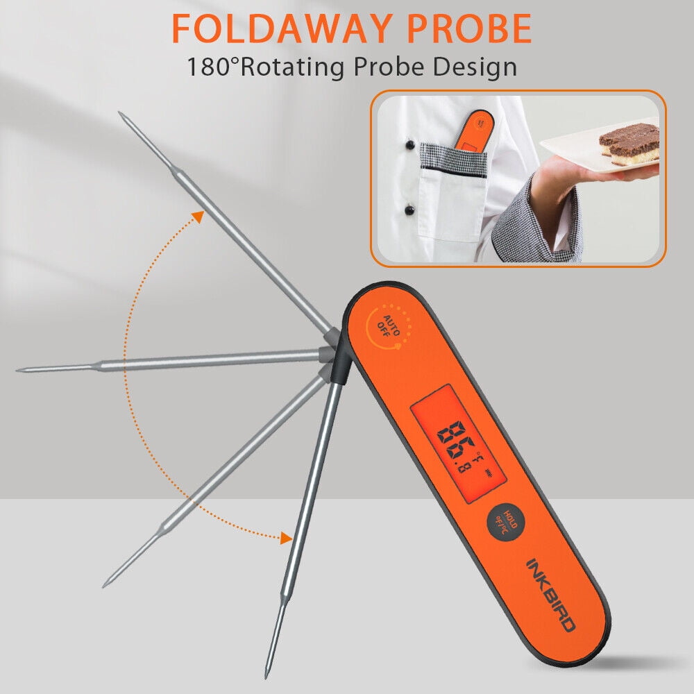 INKBIRD Meat Thermometer with Stainless Steel Probe and LCD Display, Foldable Probe Instant Read Waterproof Digital Food Thermometer , -58°F to 572°F