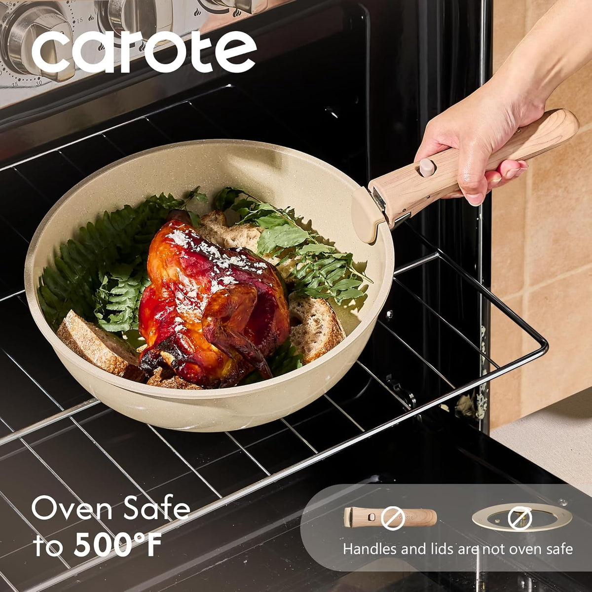 CAROTE 19-Piece Ceramic Pots and Pans Set, Nonstick Cookware Set with Lids, Induction Compatible, Oatmeal