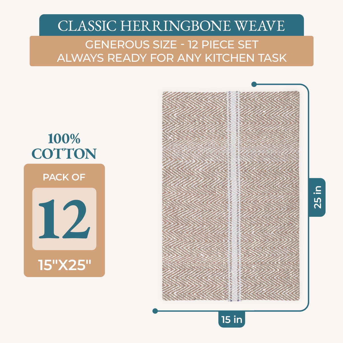 Kitchen Towels Set - 100% Pure Cotton Super Absorbent Hand Towel, Grey Tea Towels, Soft & Durable, Pack of 12 – 15”x25”, Grey Stripe