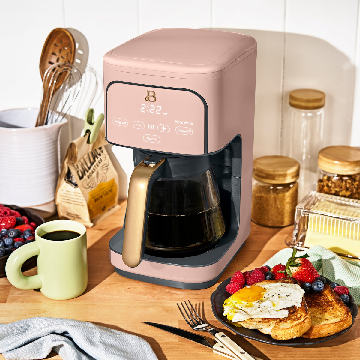 Beautiful by Drew Barrymore 12-Cup Programmable Coffee Maker, White Icing