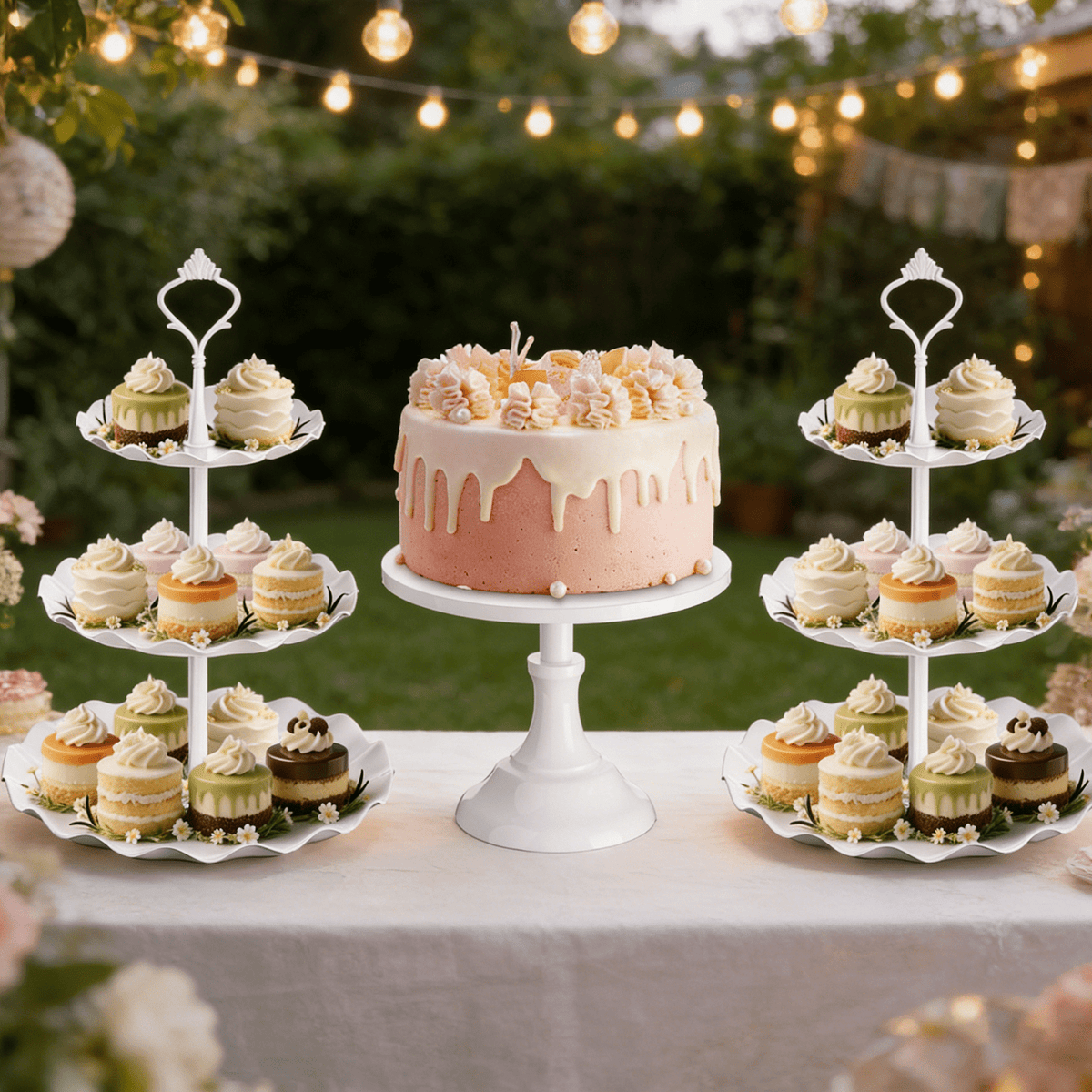 TINANA 7-Piece Dessert Stand Set, 3-Tier Cupcake Stands, Plastic Cake Stand and Serving Trays for Wedding Party Baby Shower