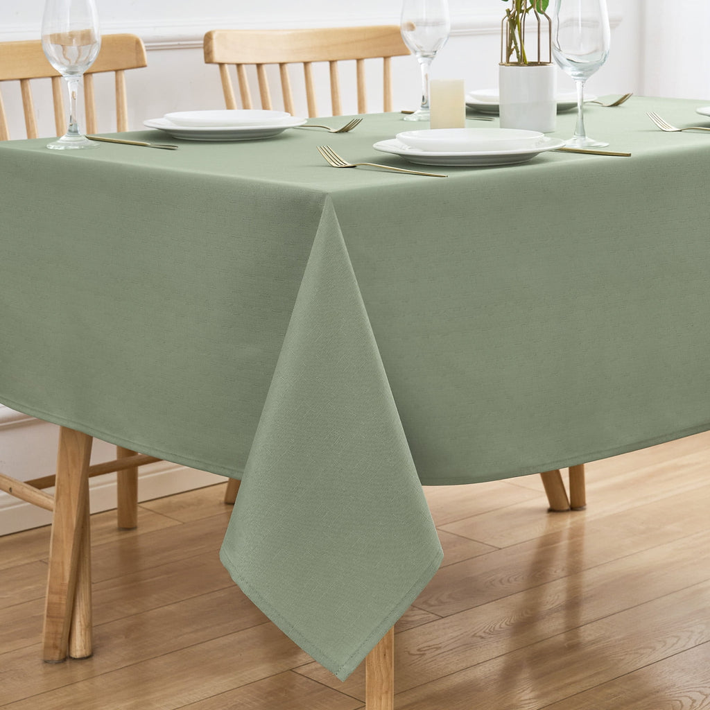 Inosoo Faux Linen Textured Rectangle Tablecloth - 60 x 84 inch Waterproof & Machine Washable Linen-Look Cloth Table Cover, White