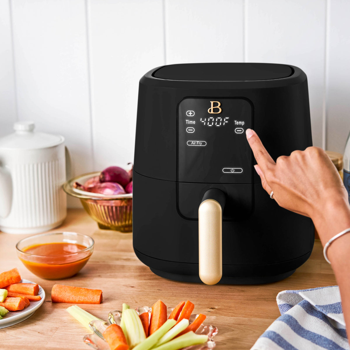 Beautiful 3 Qt Air Fryer with TurboCrisp Technology, EverGood Non-Toxic Ceramic Nonstick Coating, Chocolate by Drew Barrymore