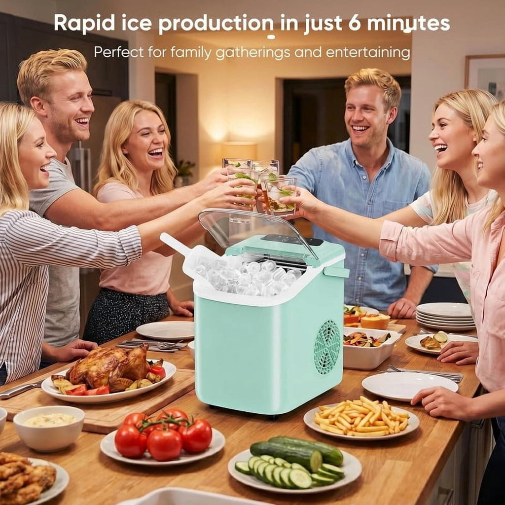 Simenmax Ice Maker Countertop – 26lbs Desktop ice maker with Handle for Home, Kitchen, Office, Outdoors, RV, Camping, White