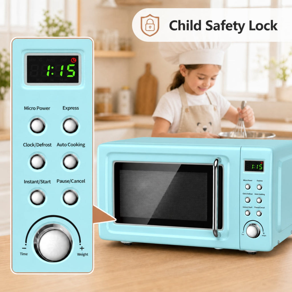 Costway 0.7 Cu.ft Retro Countertop Microwave Oven 700W LED Display Glass Turntable Rose Gold