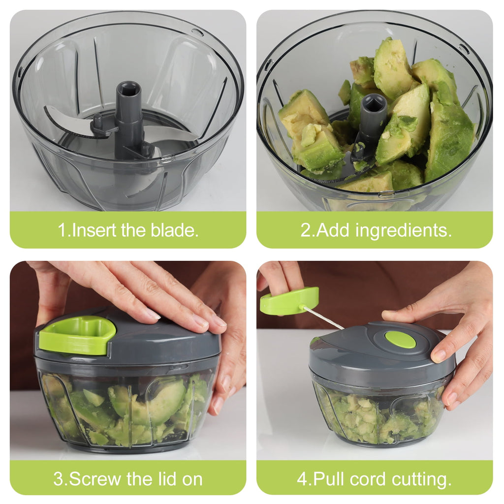 Dream Snail Vegetable Chopper Manual Food Processor with Pull Cord, 500 ml Hand-Powered Kitchen Cutter for Garlic, Onion, Veggies & Fruits