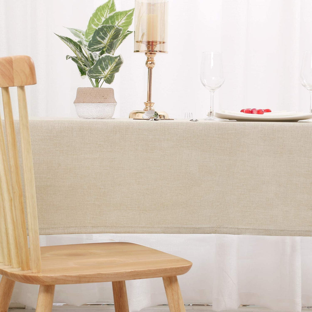 Hiasan Faux Linen Rectangle Tablecloth - Wrinkle and Stain Resistant Washable Tale Cloth for Kitchen Dining Room Holiday Table Cover for Party Dinner, Beige, 60 x 84 Inch