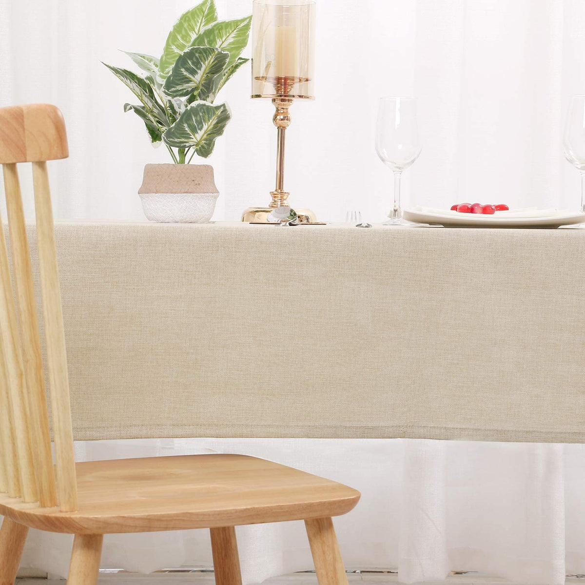 Hiasan Faux Linen Rectangle Tablecloth - Wrinkle and Stain Resistant Washable Tale Cloth for Kitchen Dining Room Holiday Table Cover for Party Dinner, Beige, 60 x 84 Inch