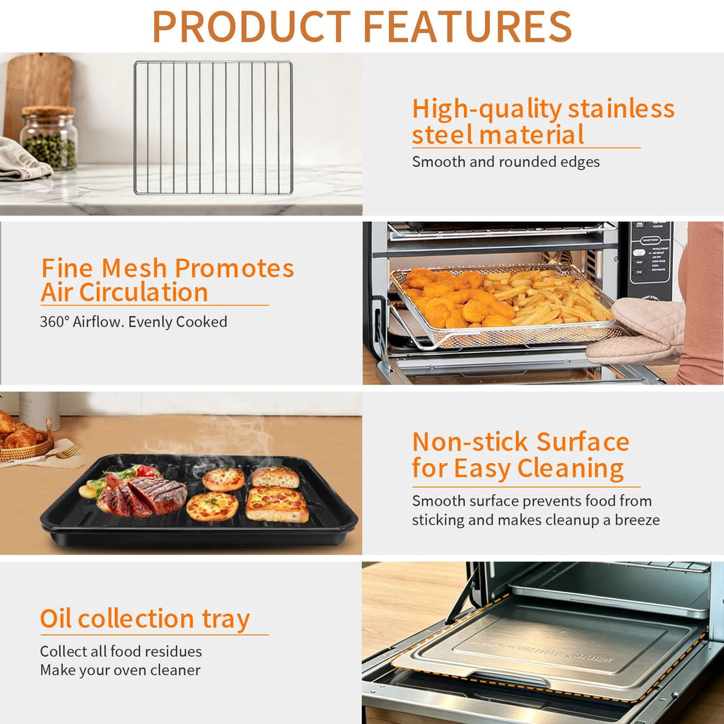 Air Fryer Replacement Parts for Ninja Flip Toaster Oven & Air Fryer SP151, 13.8''× 10.6'' Air Fryer Accessories Basket Grill Rack Crumb Tray Drip Pan