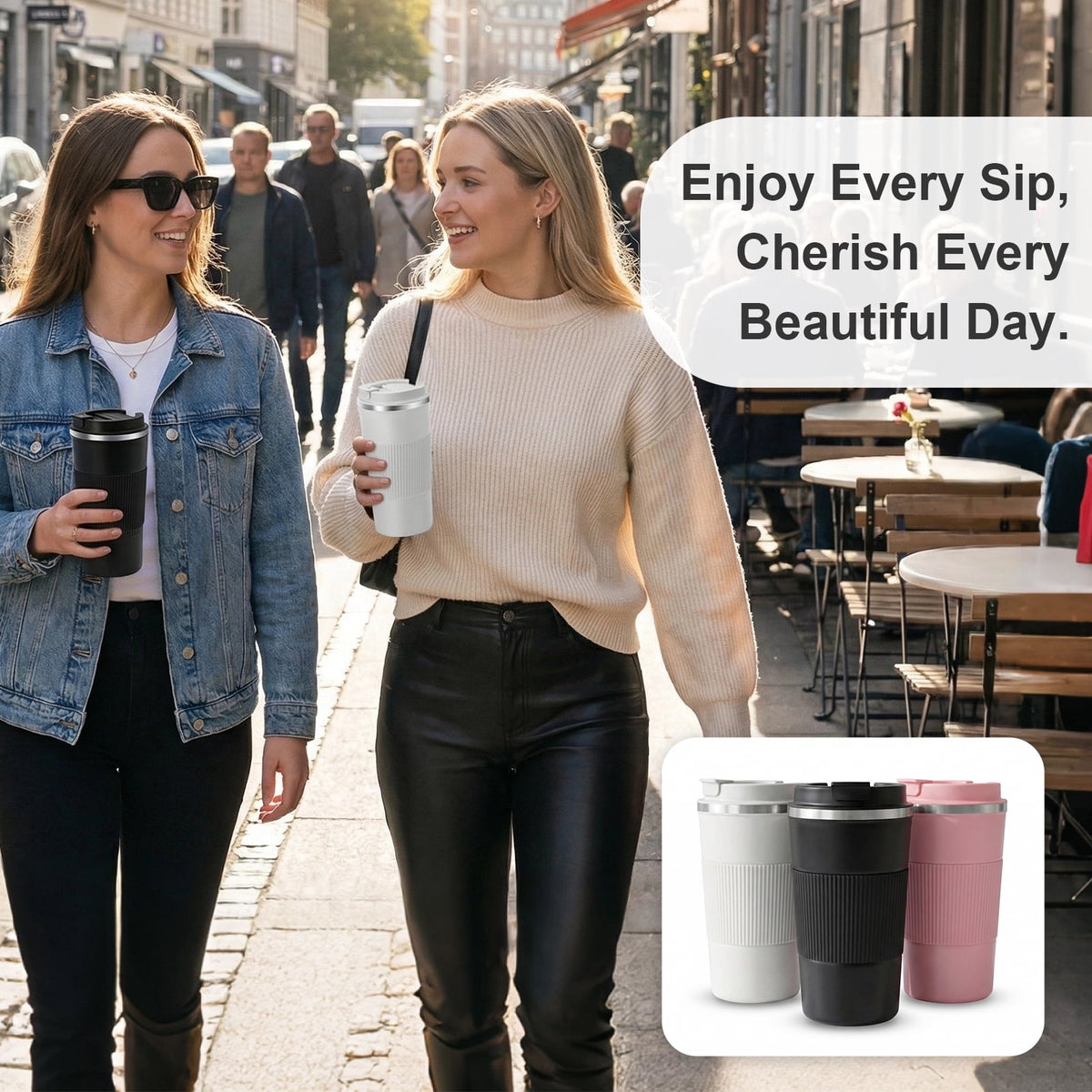 Vaparinckl Travel Coffee Mug, 17 oz Stainless Steel Vacuum Insulated Coffee Tumbler with Lid, Reusable Cup for Hot & Cold Drinks, Black