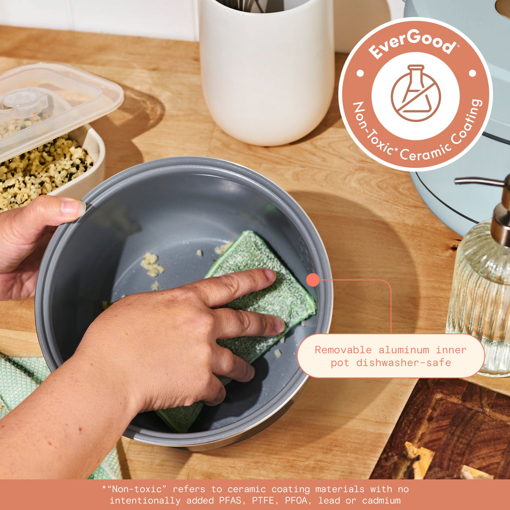 Beautiful 14-Cup Cooked, 6-Cups Uncooked Electric Rice and Grain Cooker, EverGood Ceramic Nonstick Coating, Thyme Green by Drew Barrymore