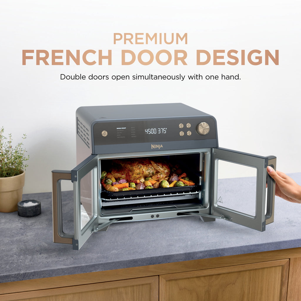 Ninja French Door 8-in-1 Countertop Oven, with Smart Surroundair Technology and Air Fry Function, Dishwasher Safe, 6 Pieces, FO100 Silver