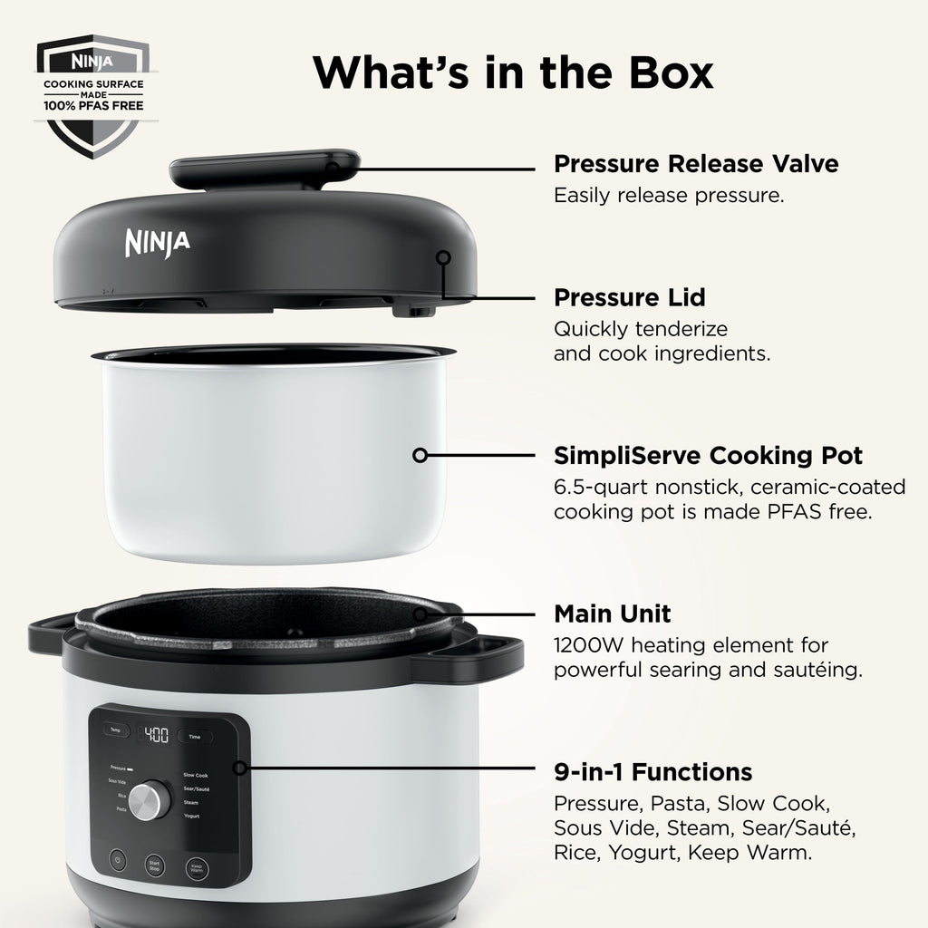 Ninja HyperHeat 8-in-1 Electric Pressure Cooker with SimpliServe Pot — 6.5 Qt, Cooks Up to 2X Faster, 1200W, Feeds 8–10, Sage Leaf