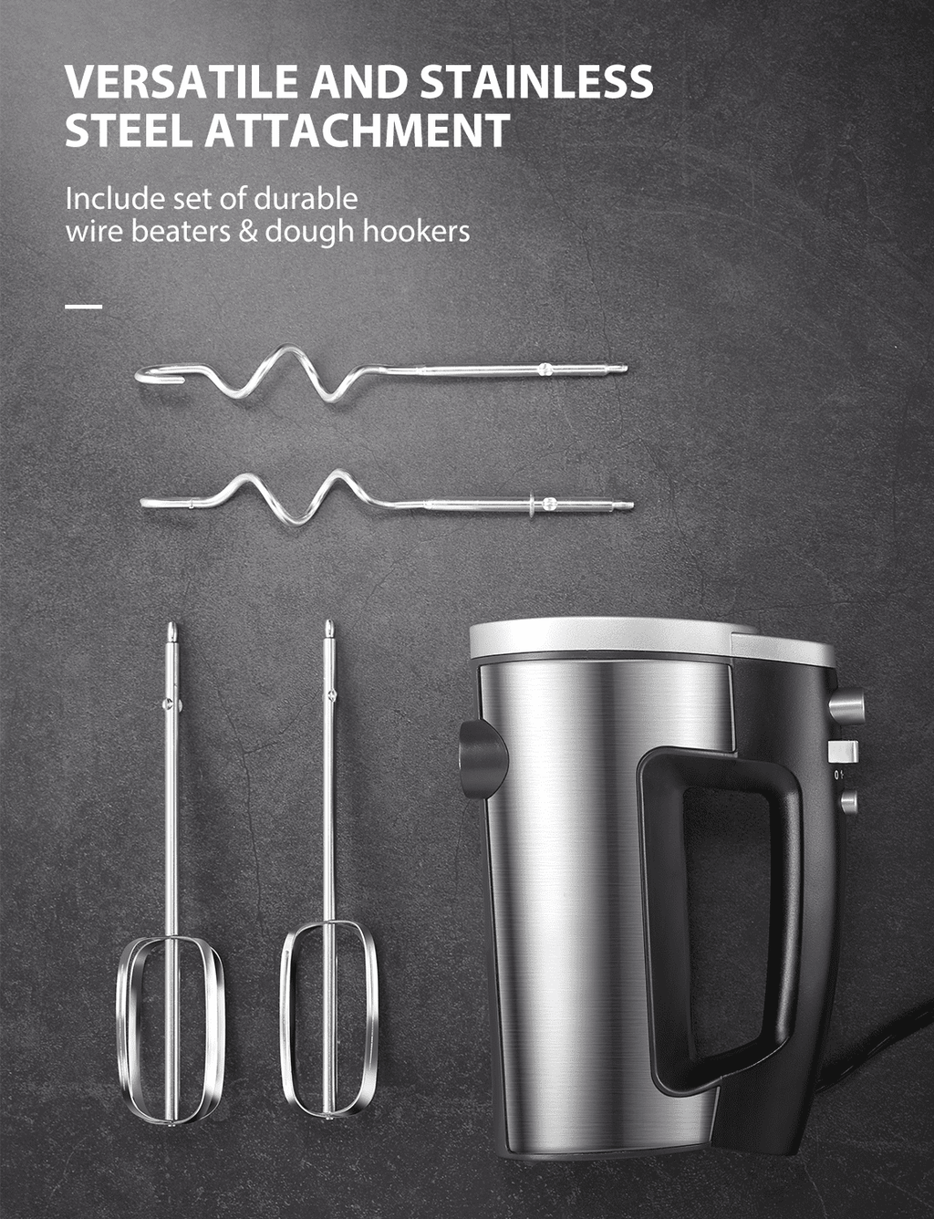Hand Mixer with Storage Box, 5 Speeds and Turbo, FOHERE Electric Egg Beater with 6 Accessories