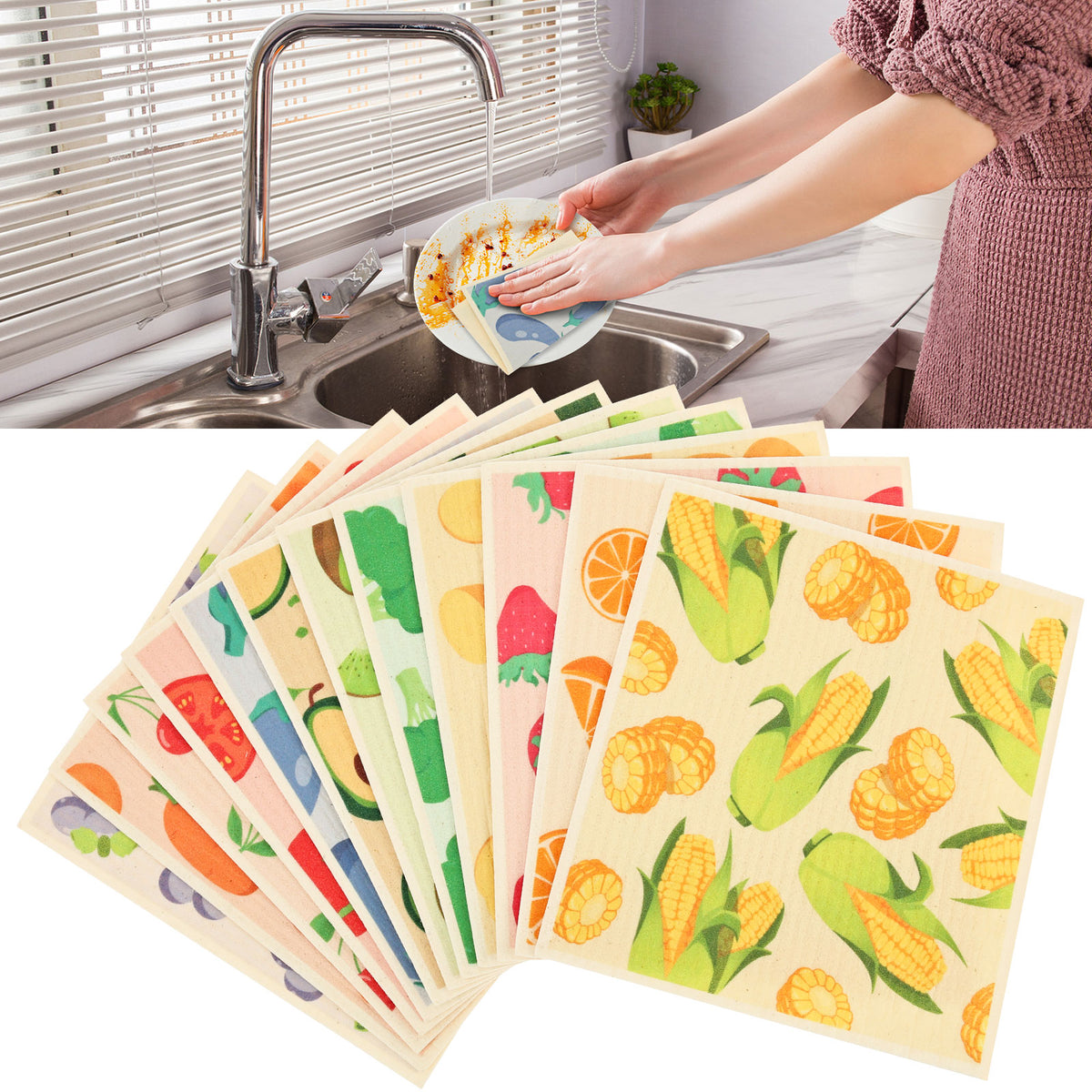 Xiyztok Kitchen Swedish Dishcloth 10 Pack Reusable Paper Towel Non Scratch Swedish Kitchen Towel Absorbent for Wiping Countertop Glass Ceramic