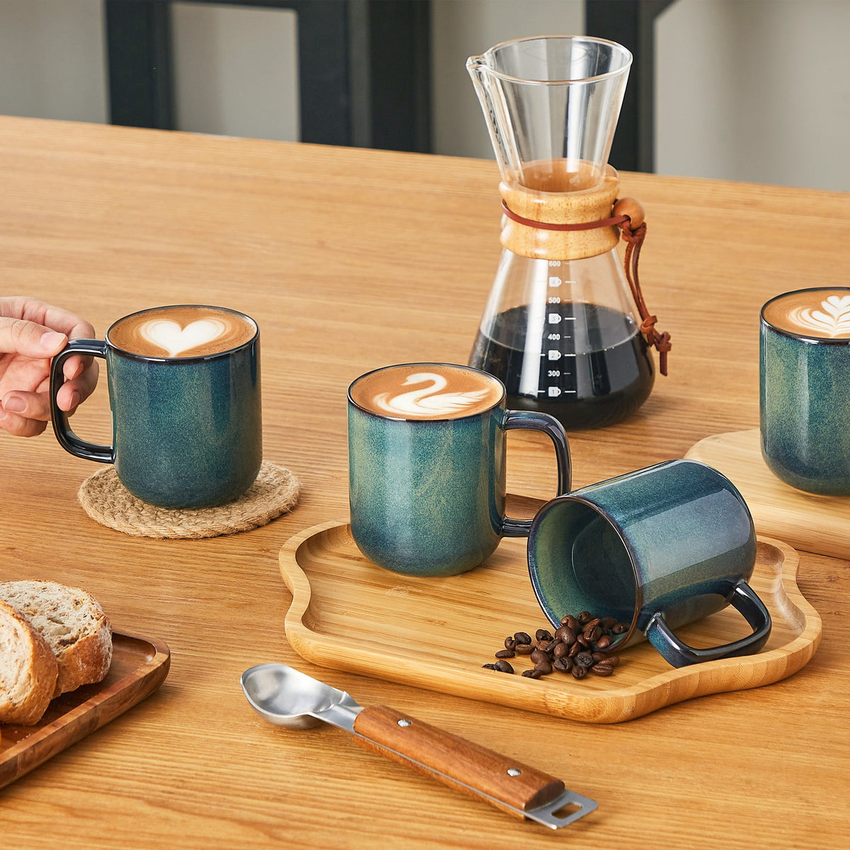 Malacasa Stoneware Coffee Mugs Set, 12 oz Coffee Cups Set of 4, Dishwasher & Microwave Safe, Green