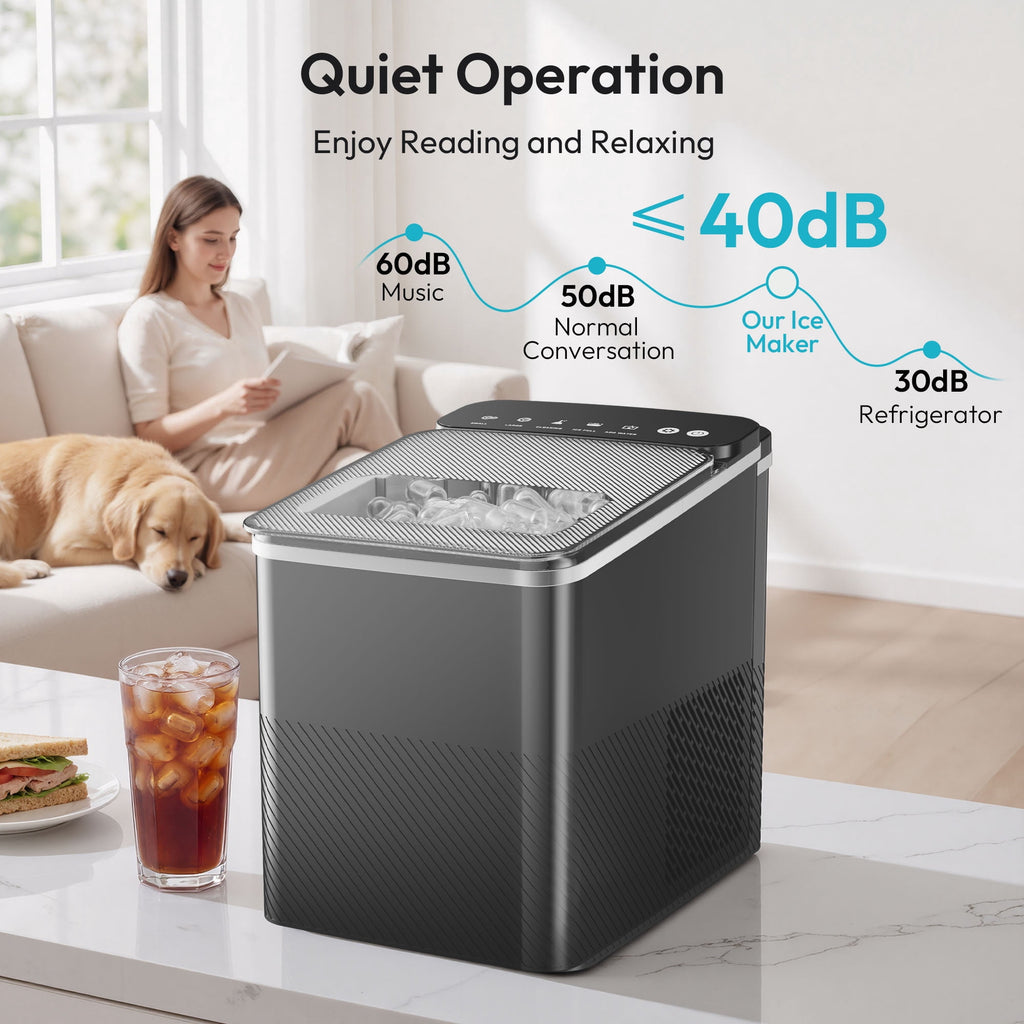 EUHOMY Countertop Ice Maker with Handle, 26 lbs/Day Portable Ice Machine, 9 Bullet Cubes in 6 Minutes, 2 Ice Sizes, Self-Cleaning, 1.1L Water Tank, Black