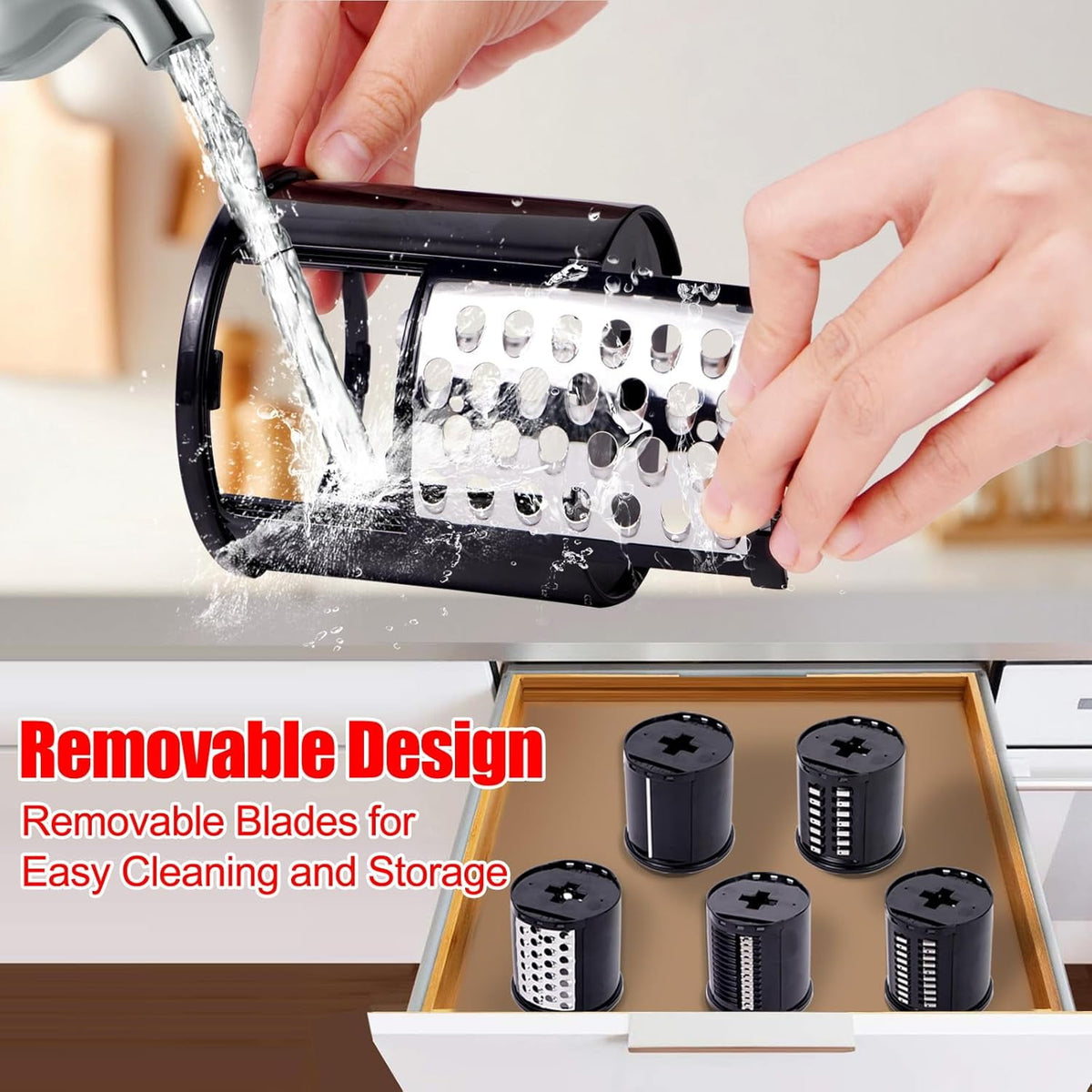 PQPO Stainless Steel Slicer Shredder Grater with 4 Blades, Compatible with KitchenAid Stand Mixer, Cheese Grater
