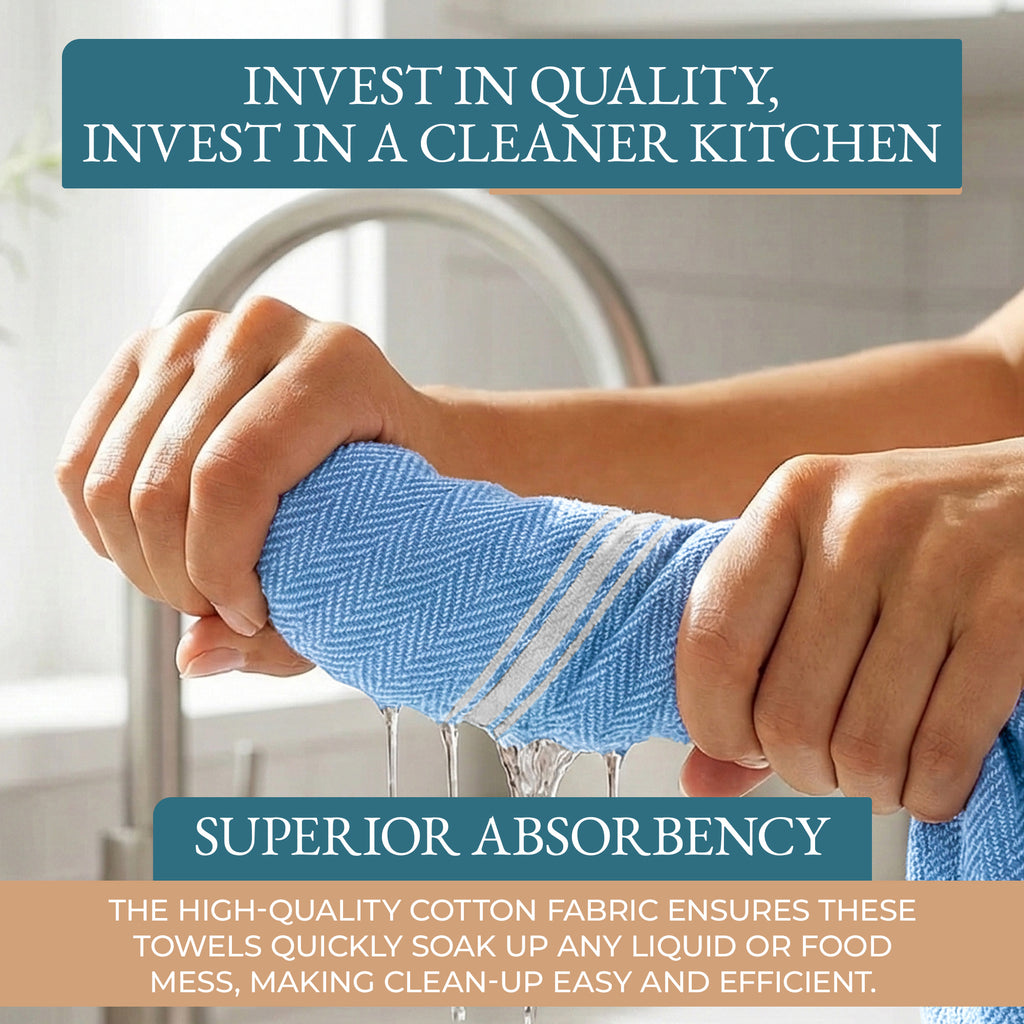 Kitchen Towels Set - 100% Pure Cotton Super Absorbent Hand Towel, Grey Tea Towels, Soft & Durable, Pack of 12 – 15”x25”, Grey Stripe