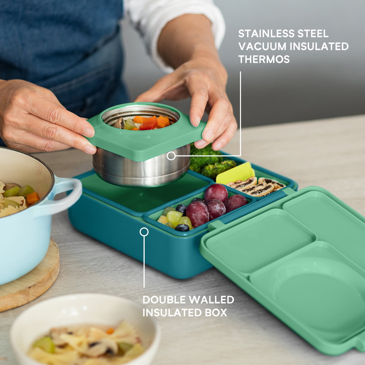 OmieBox Bento Box for Kids - Insulated Bento Lunch Box with Leak Proof Thermos Food Jar - Blue Sky by OmieLife