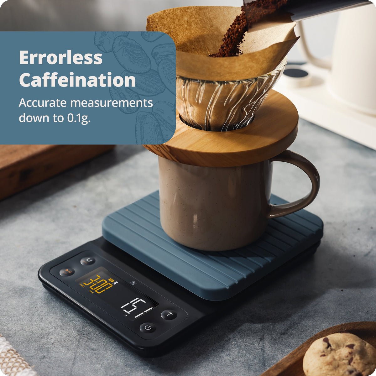 Greater Goods Coffee Scale with Timer, 0.1g Precision, 3kg Capacity, 6-Unit Digital Espresso & Pour-Over Scale, Silicone Waterproof Cover, Auto Shut-Off (Onyx Black)
