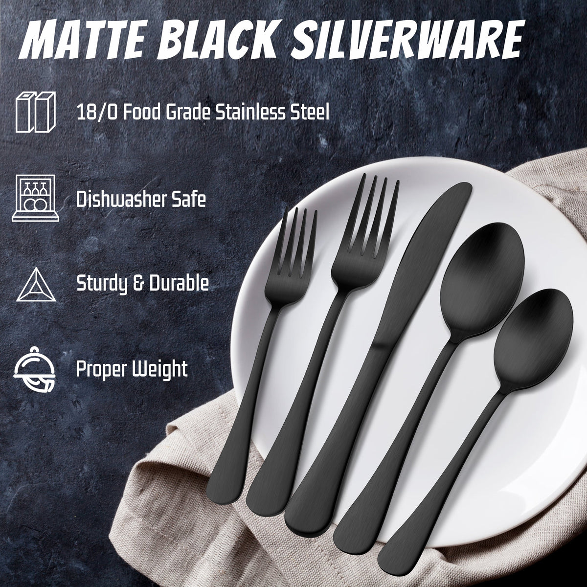 Black Silverware Set, Vesteel 20 Piece Stainless Steel Flatware Cutlery Set for 4, Mirror Finish, Dishwasher Safe