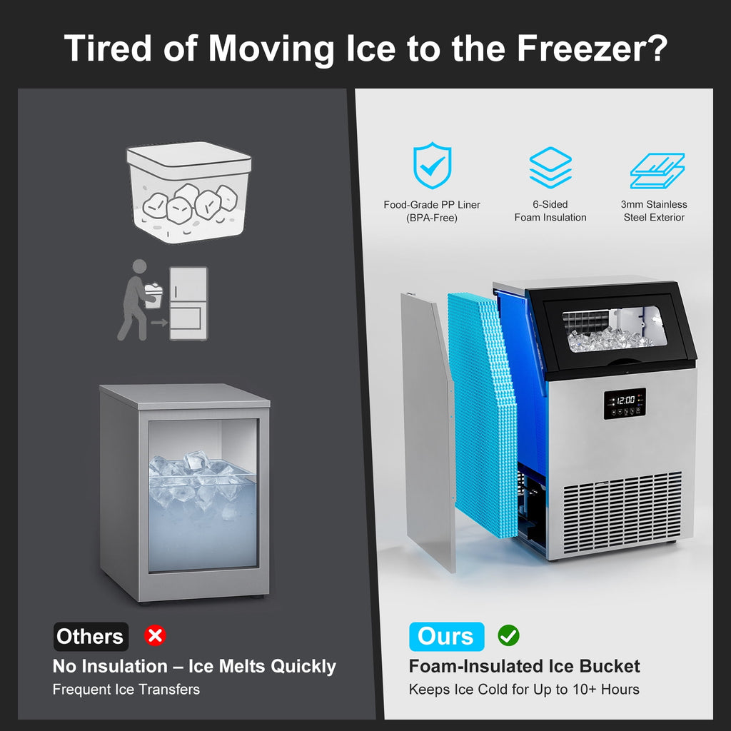 OUTBID Ice Maker Machine Crystal Clear Bullet Ice 52 lbs/24H with Spray Technology, Undercounter Commercial Ice Cube Maker, Built-In for Home Bar and Kitchen