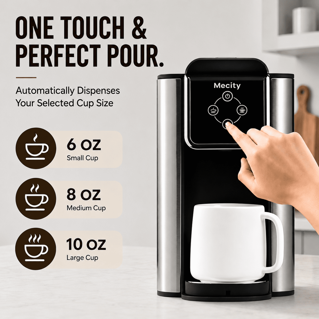 Mecity Coffee Maker 3 in 1 Single Serve Coffee Machine, Compatible with K cup Capsules, Instant Coffee Pot, Tea maker, 6,8,10 Oz Cup, Removable 50 Oz Water Reservoir, 120V 1150W, Black