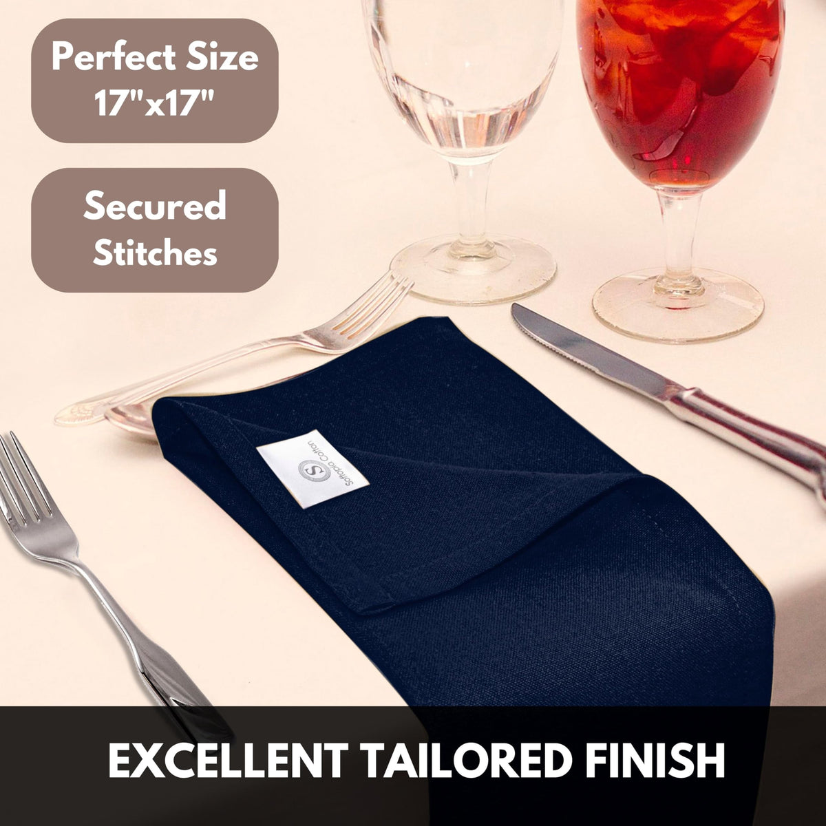 Softopia Cotton Cloth Napkin 17Inch x 17Inch, Washable & Reusable Napkins, Set of 12, Durable, Absorbent, Soft Linen Table Napkins for Fall, Parties, Holiday, Lunch, Dinner, Everyday Use, Navy Blue
