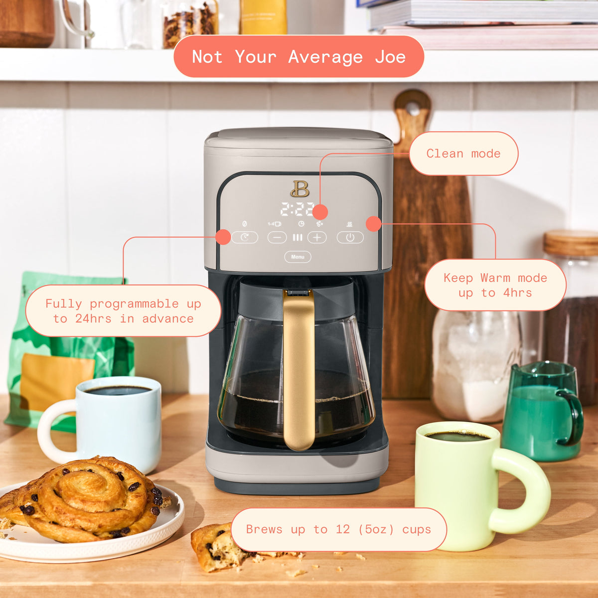 Beautiful by Drew Barrymore 12-Cup Programmable Coffee Maker, White Icing