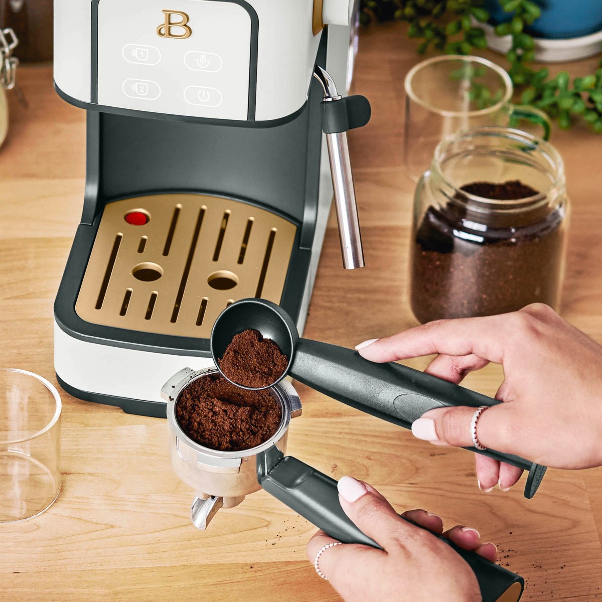 Beautiful by Drew Barrymore Slim Espresso Machine, 20-Bar Pressure, Black Sesame