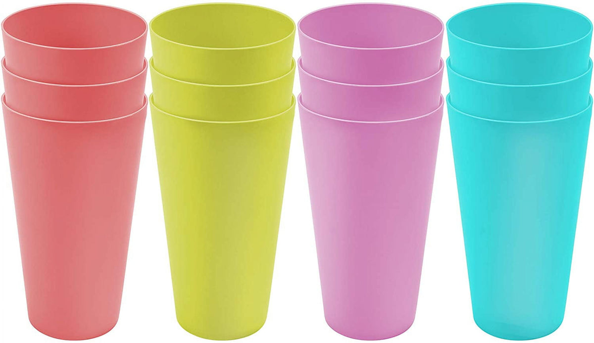 GIXUSIL 12Pcs Plastic Cups 350ml Reusable Bbq Cups Plastic Tumblers Set Camping Cups Plastic Drinking Glasses Tumbler Drinking Cups for Outdoor Parties Camping Beach Picnic Kids (Random Color )