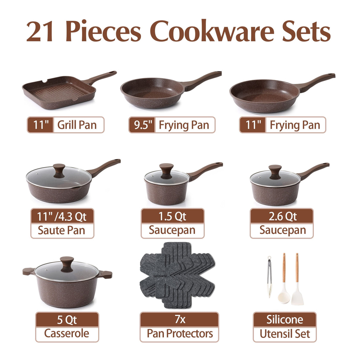 SENSARTE Ceramic Nonstick Pots and Pans Set, 10Pcs Healthy Non Stick Cookware Set with Pots Protectors, Induction Kitchen Cookware Sets, Dishwasher Safe White