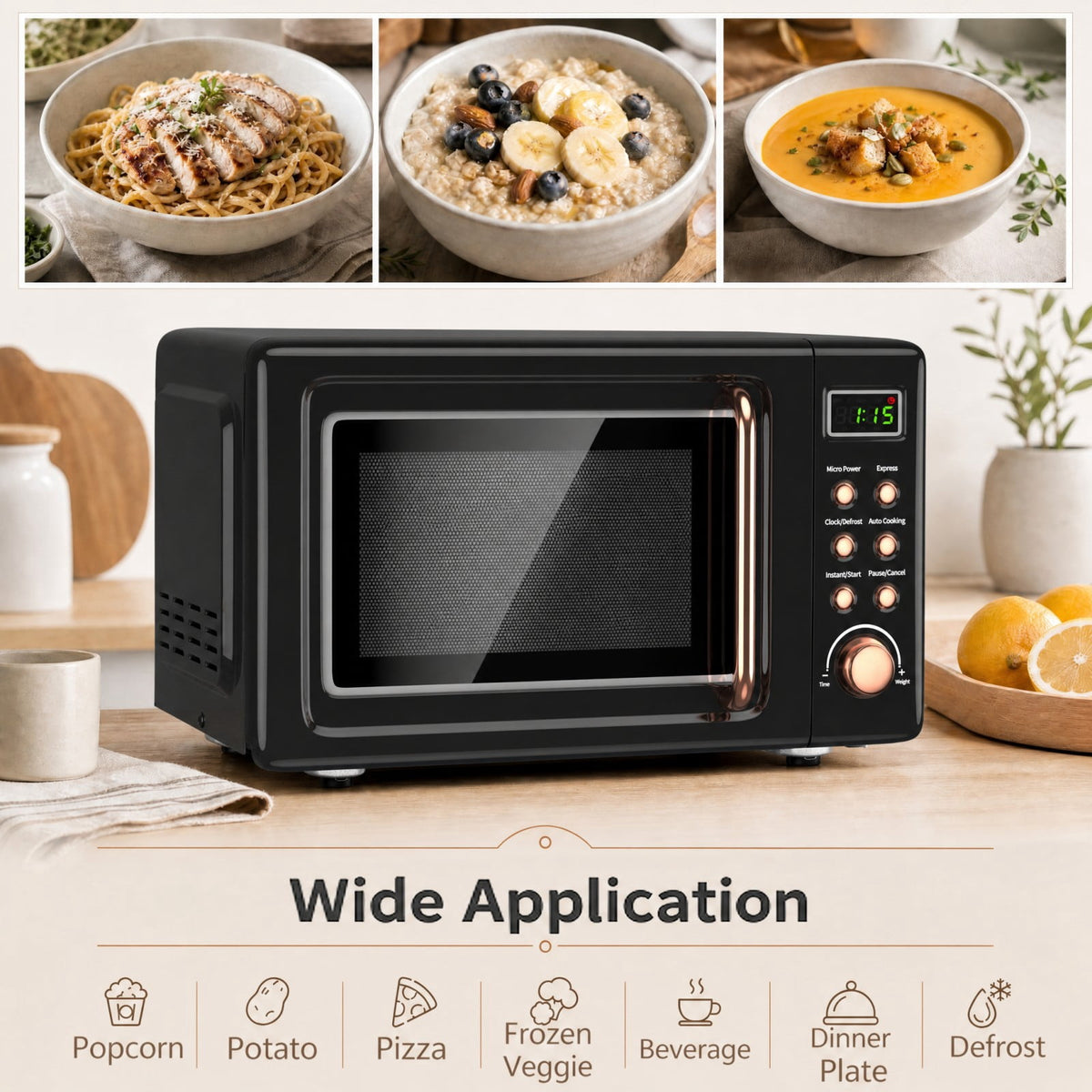 Costway 0.7 Cu.ft Retro Countertop Microwave Oven 700W LED Display Glass Turntable Rose Gold