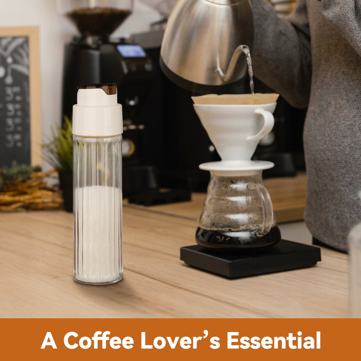 NiHome 16.9oz Sugar Dispenser with Automatic Pouring Switch for Home, Kitchen, Coffee Station, Large Capacity Glass Jar for Sugar, Coffee Creamer, Salt, Food-Grade Glass with Anti-Slip Ribbed Design