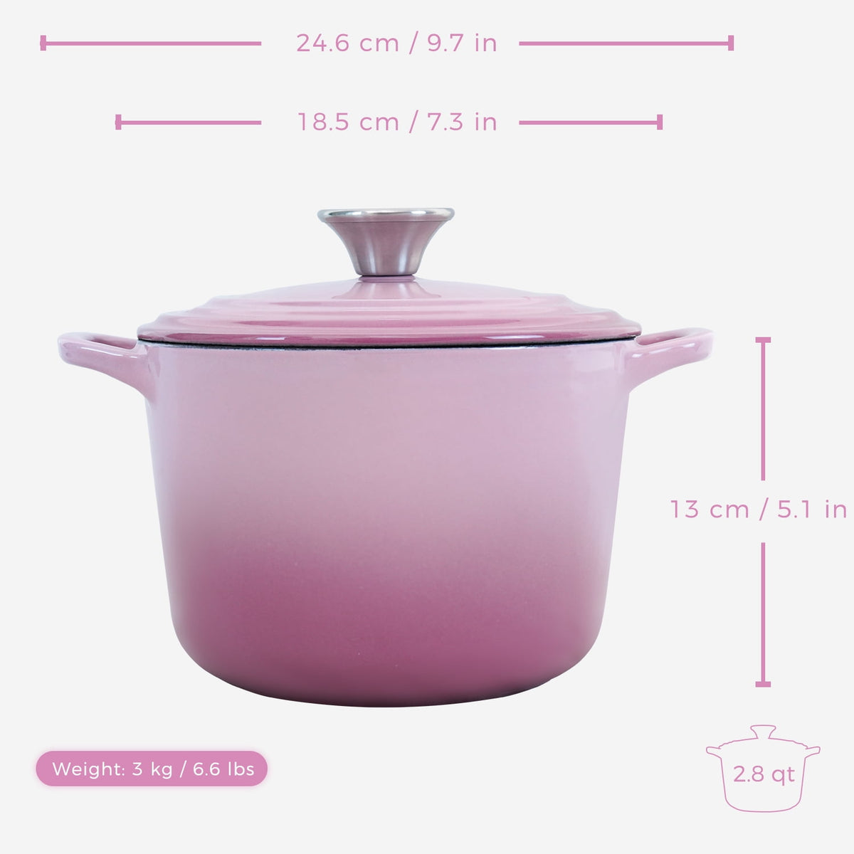 Flavehc Dutch Oven Pot with Lid 2.8 qt Cast Iron Dutch Oven for Bread Baking Slateblue Enameled Cast Iron Rice Pot with Handels