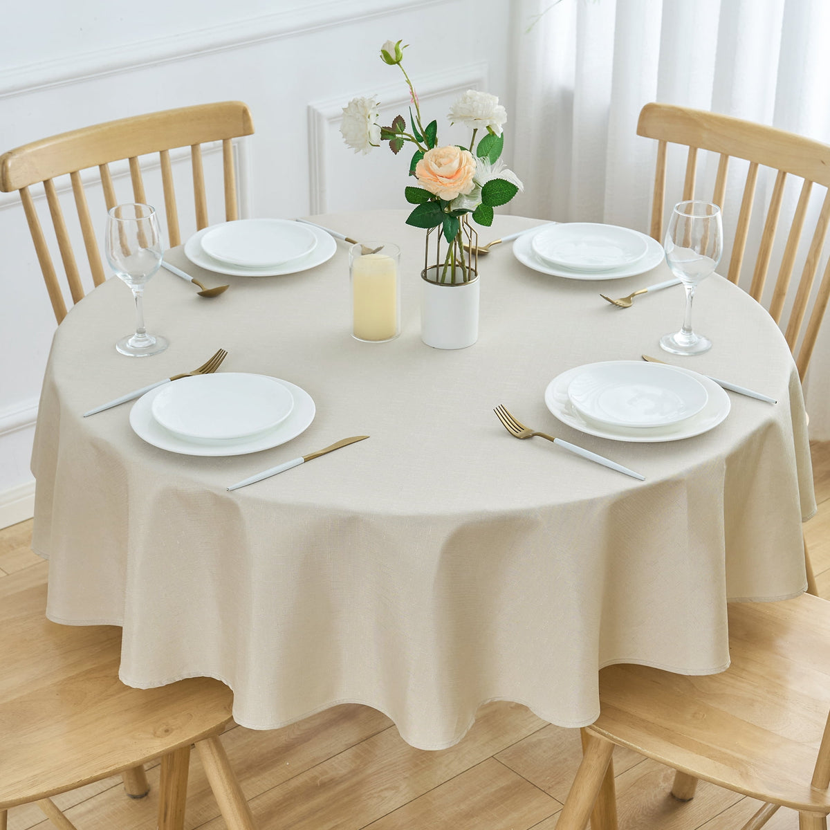 Inosoo Faux Linen Textured Rectangle Tablecloth - 60 x 84 inch Waterproof & Machine Washable Linen-Look Cloth Table Cover, White