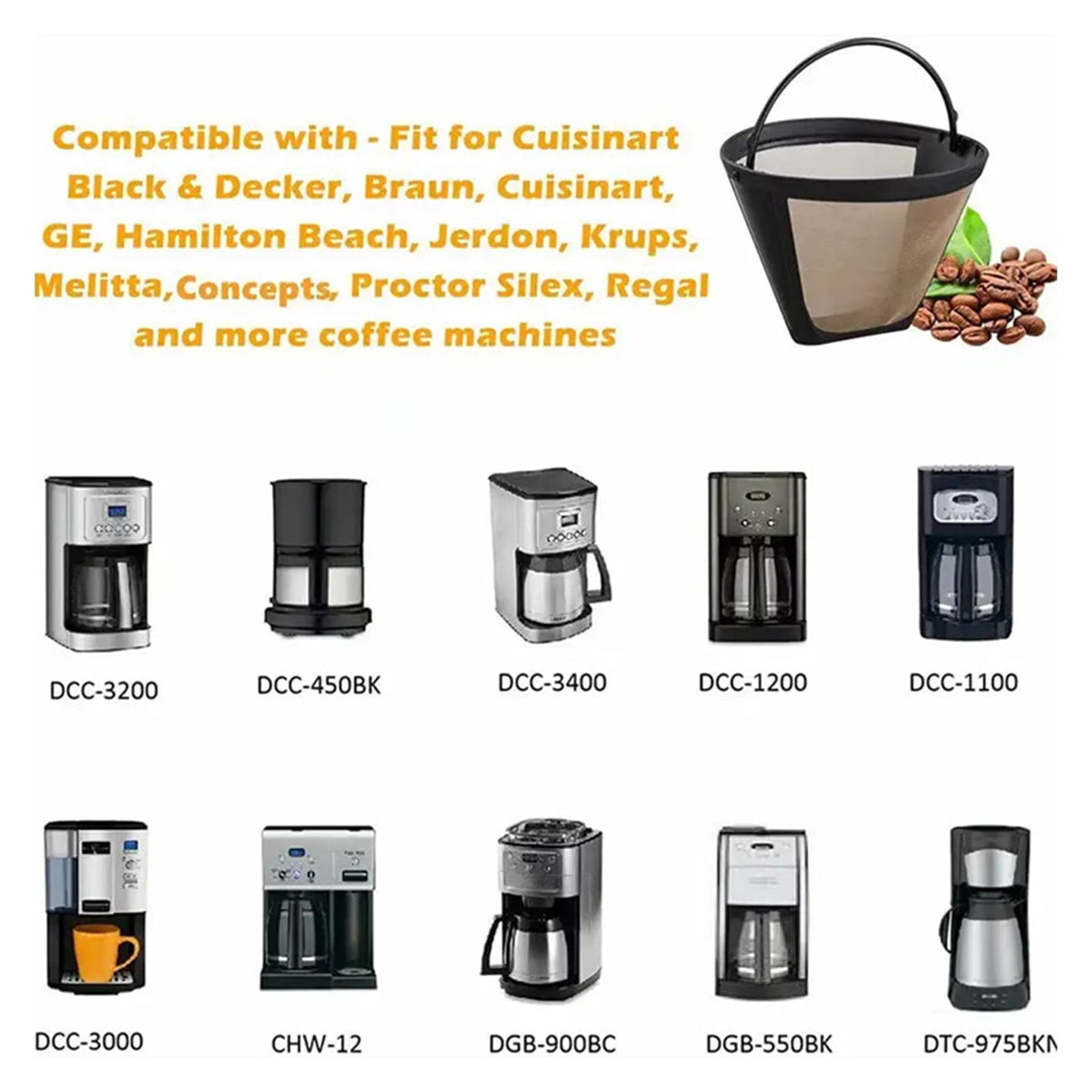 RKZDSR Reusable Stainless Steel Coffee Filter - Basket Design for 8-12 Cup Coffee Makers and Independent Brewing