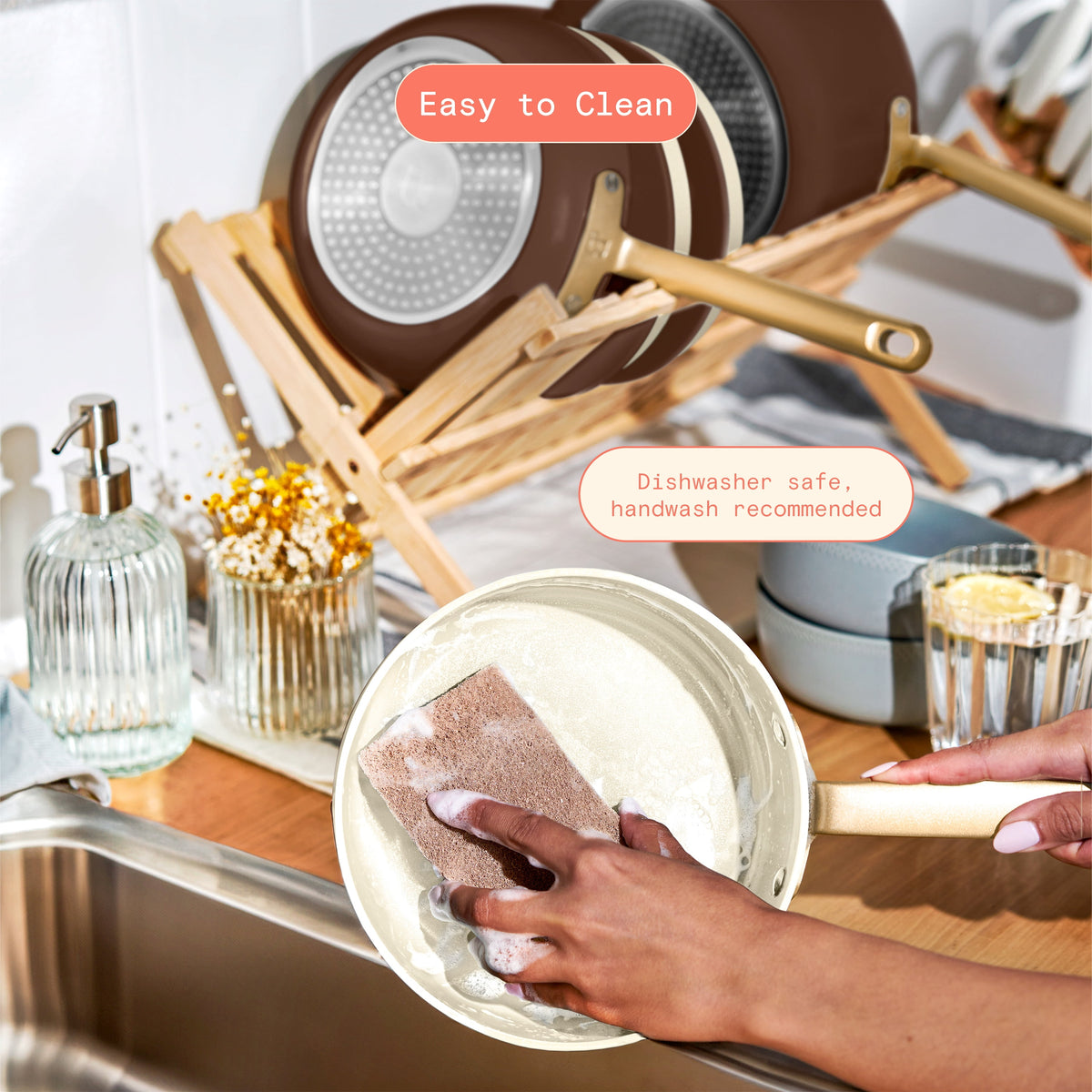 Beautiful 12-Piece Cookware Set, Pots and Pans with Strainer Lids and EverGood Ceramic Nonstick Coating, White Icing by Drew Barrymore