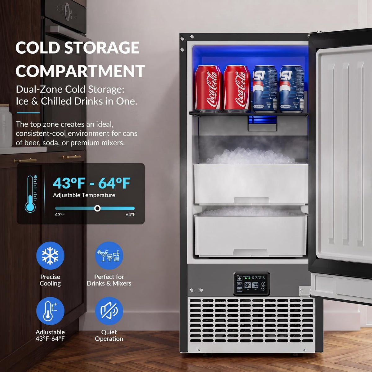 RIOXC Gourmet Top Hat Ice Maker 70 lbs, 15 Inch Built-in Undercounter Machine, Spray Tech for Home Bar & Commercial, ETL