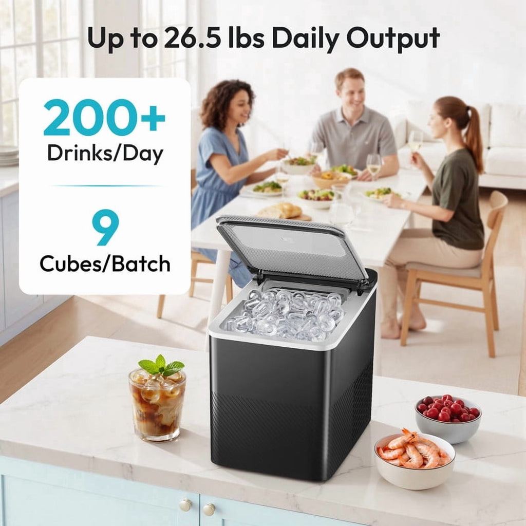 EUHOMY Portable Countertop Ice Maker, 26.5 lbs/24H, 2 Ice Sizes, Self-Cleaning, Grey