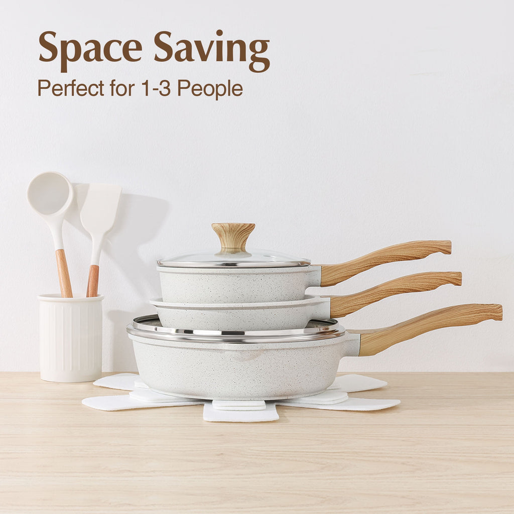 SENSARTE Ceramic Nonstick Pots and Pans Set, 10Pcs Healthy Non Stick Cookware Set with Pots Protectors, Induction Kitchen Cookware Sets, Dishwasher Safe White