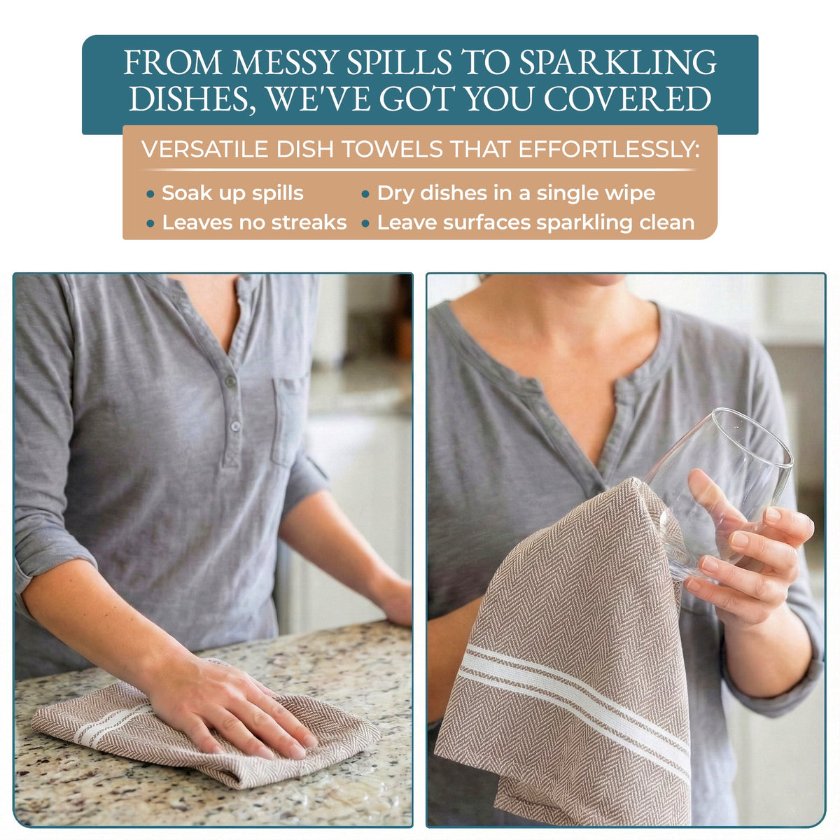 Kitchen Towels Set - 100% Pure Cotton Super Absorbent Hand Towel, Grey Tea Towels, Soft & Durable, Pack of 12 – 15”x25”, Grey Stripe